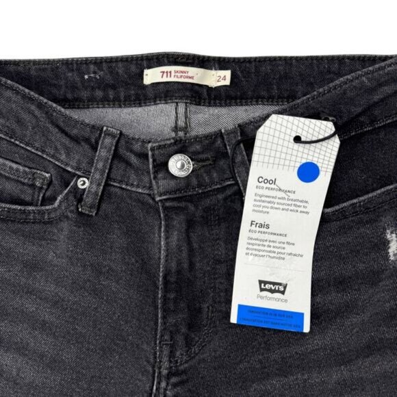 Levi's 711 Skinny Distressed Jeans Size 24 Bandit Black - Picture 4 of 8